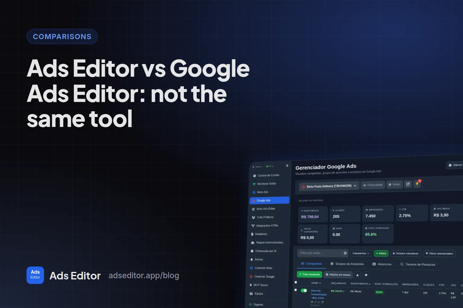 Comparison table between Ads Editor and Google Ads Editor