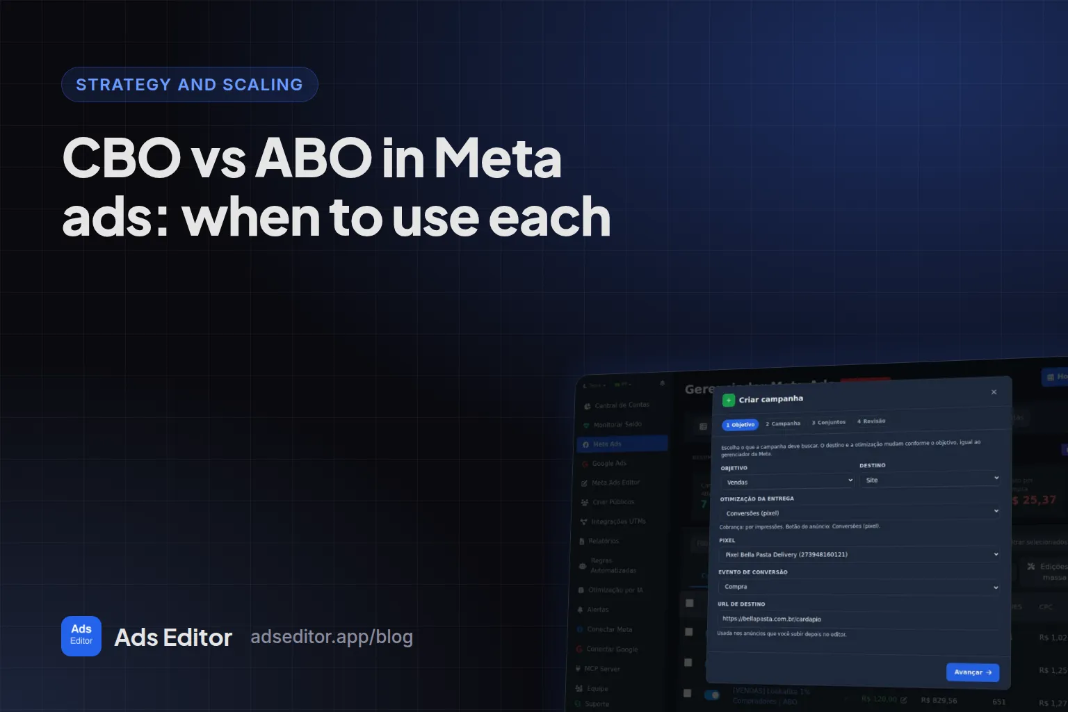 Meta campaign setup choosing between campaign budget (CBO) and ad set budget (ABO)
